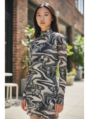 Urban Outfitters Womens Sheer Mini Dress New Size Small Black White Sexy Date